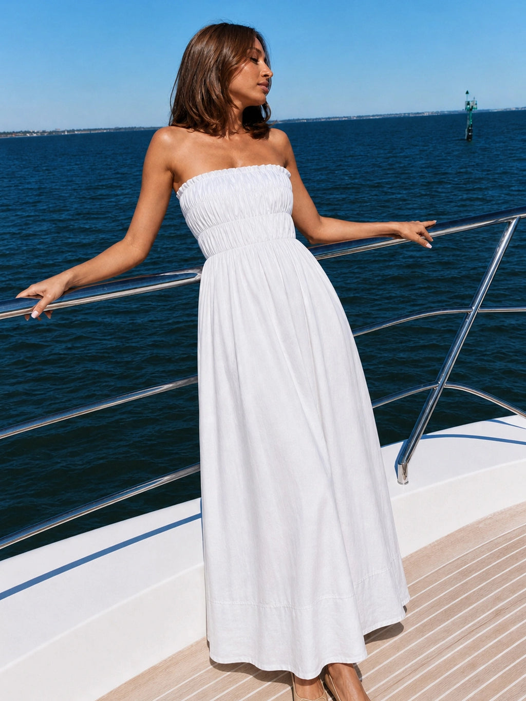 Shirred Strapless Relaxed Maxi Dress