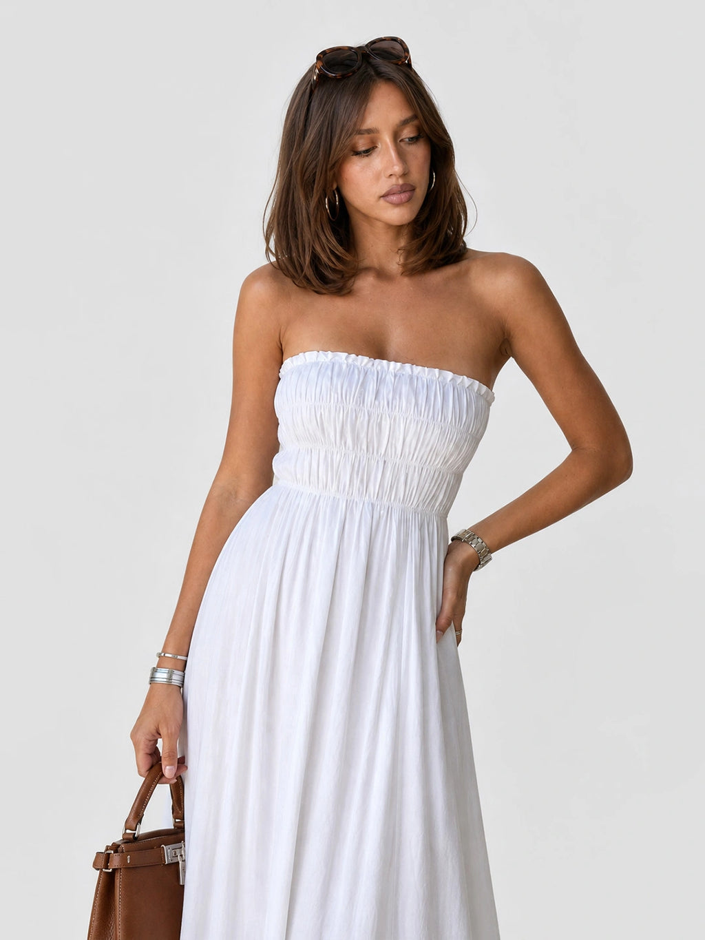 Shirred Strapless Relaxed Maxi Dress