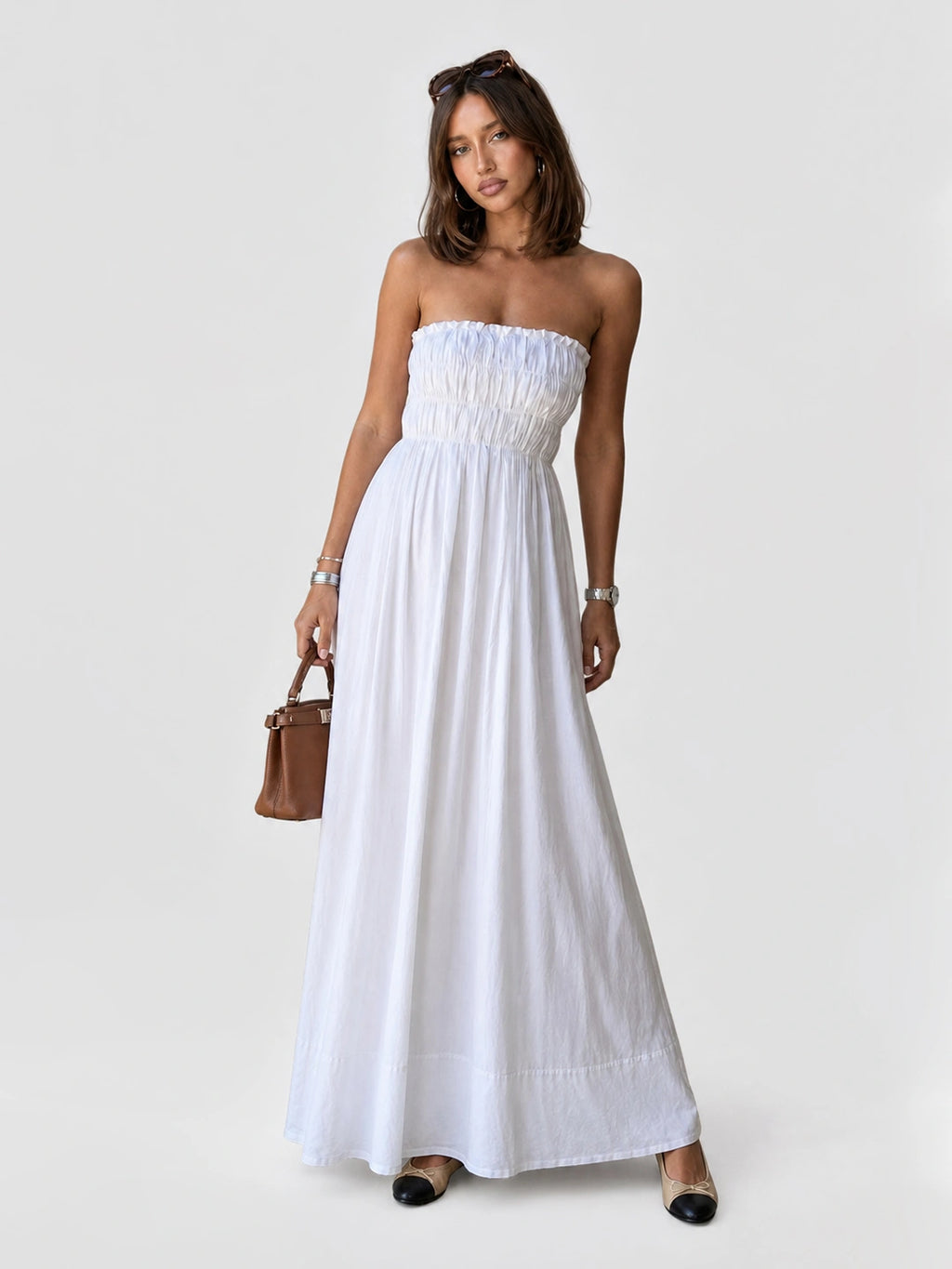 Shirred Strapless Relaxed Maxi Dress