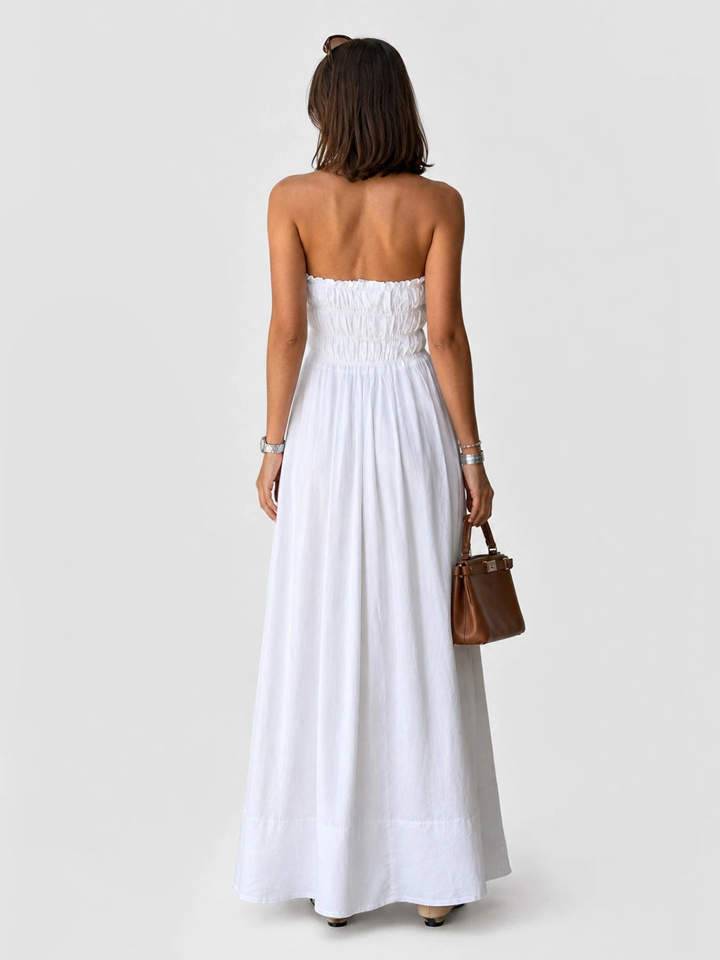 Shirred Strapless Relaxed Maxi Dress