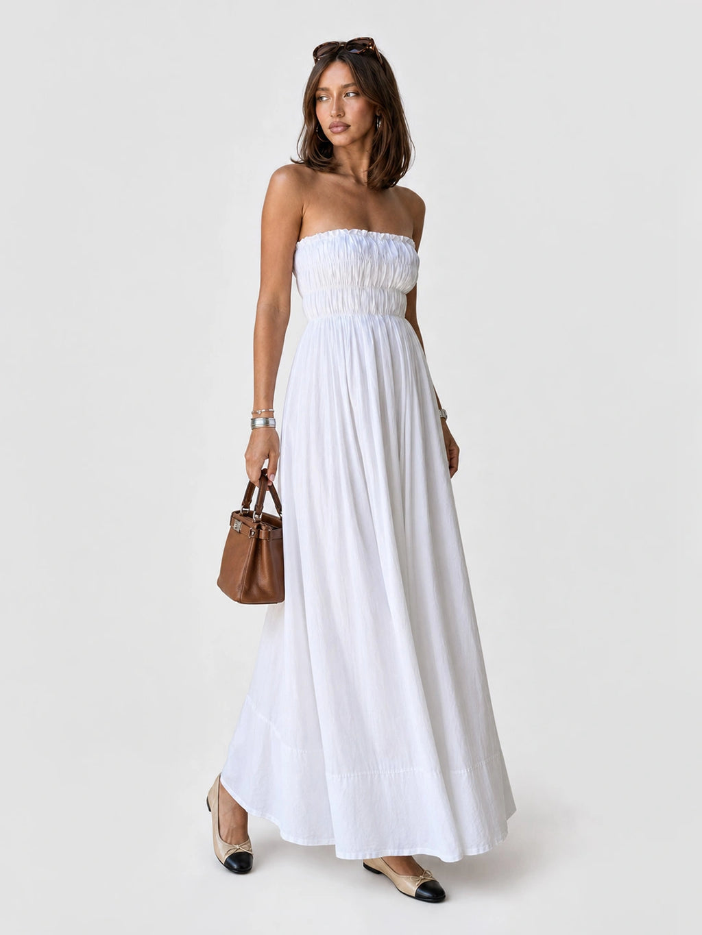 Shirred Strapless Relaxed Maxi Dress