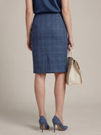 Silk blend plaid midi skirt