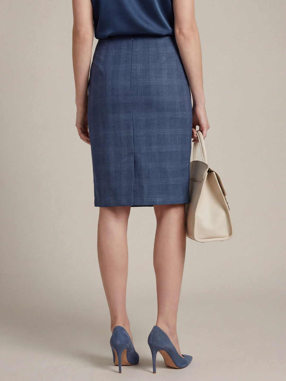 Silk blend plaid midi skirt