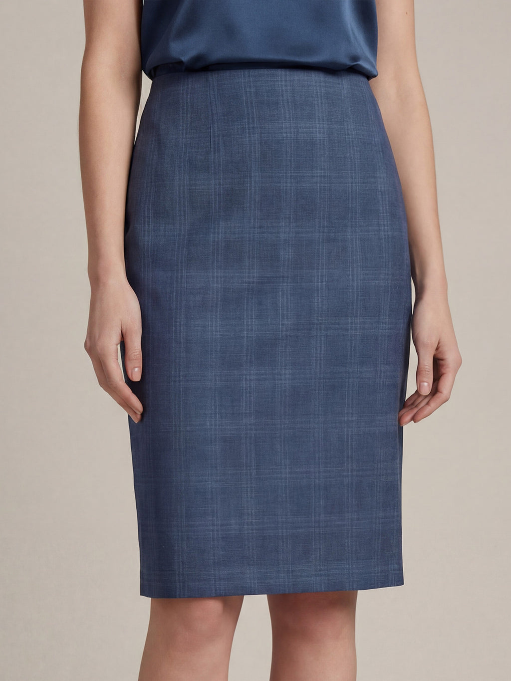 Silk blend plaid midi skirt