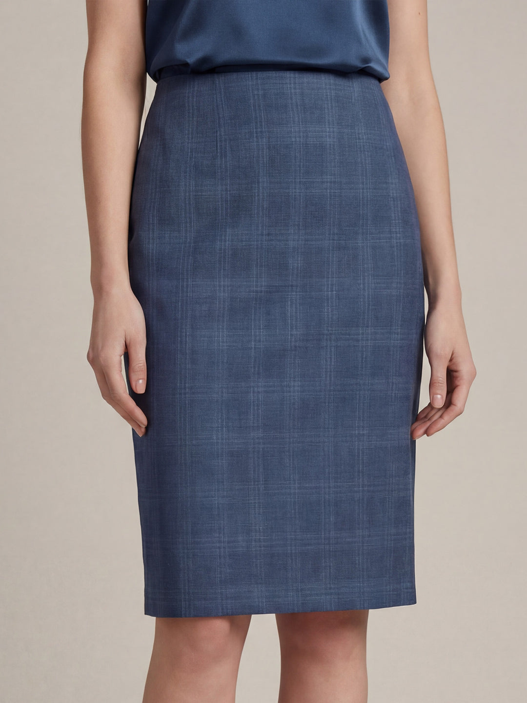 Silk blend plaid midi skirt