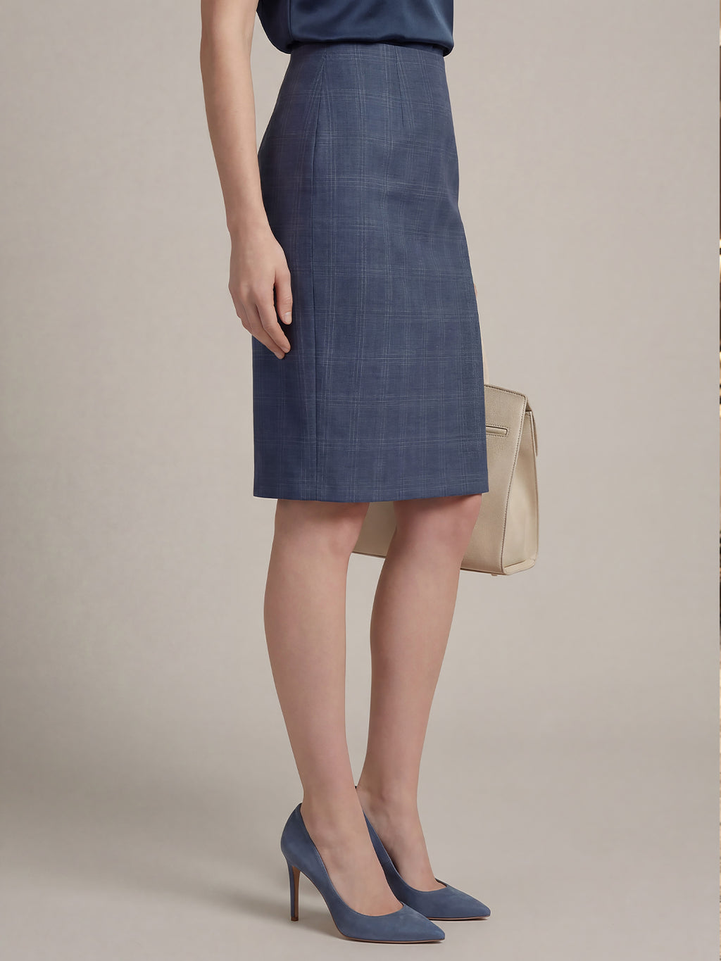 Silk blend plaid midi skirt