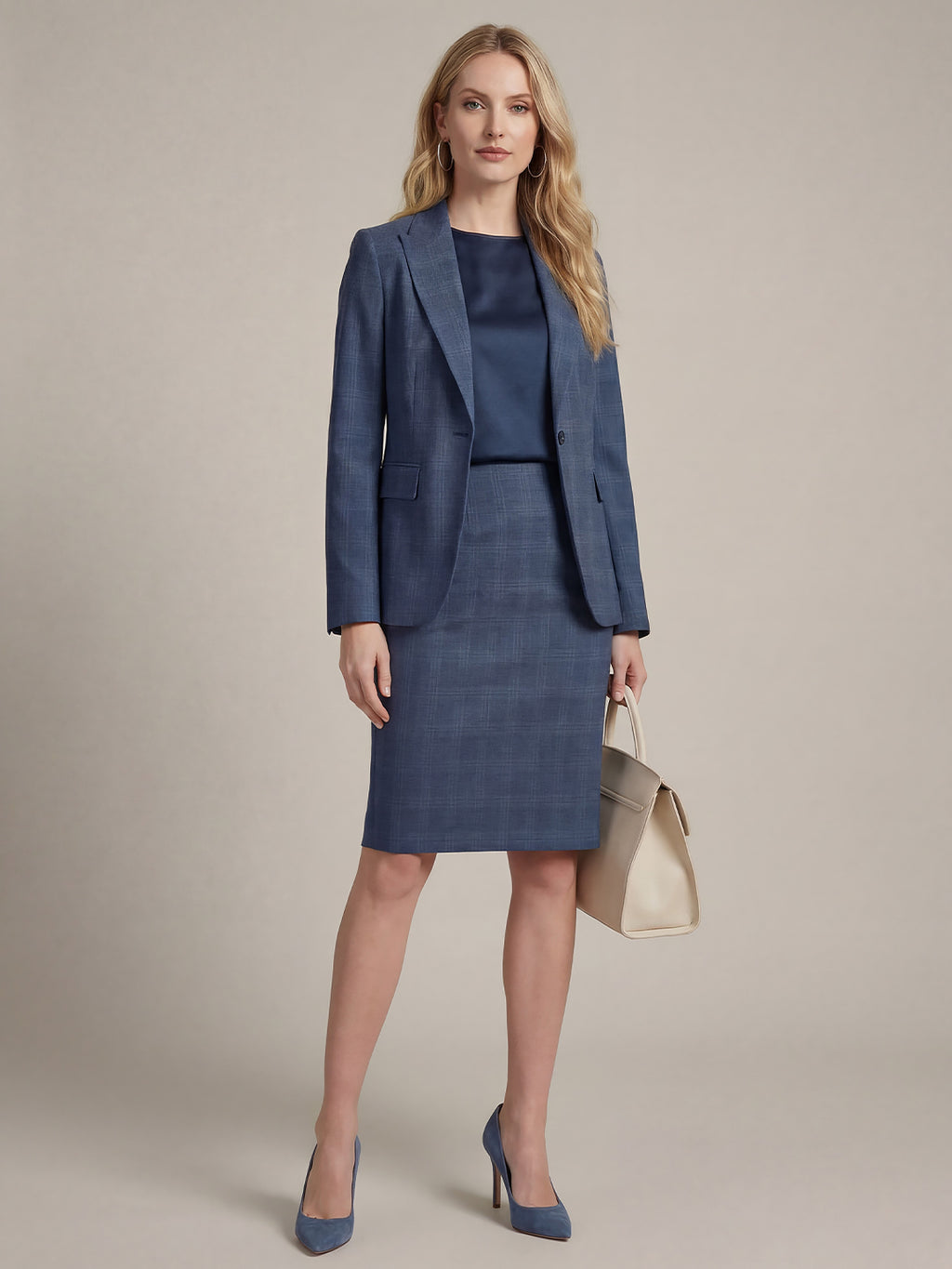 Silk blend plaid midi skirt