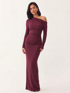 Singular off shoulder fitted long-sleeved dress