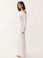 Singular off shoulder fitted long-sleeved dress