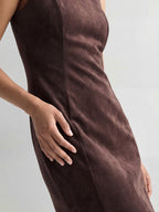 Sleeveless suede fitted dress