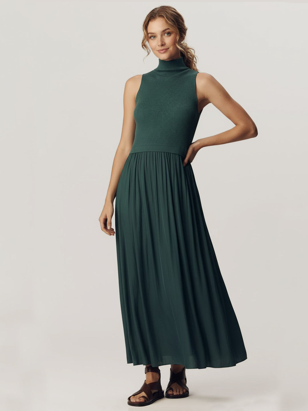 Sleeveless sweater patchwork long dress Secondary image