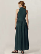 Sleeveless sweater patchwork long dress