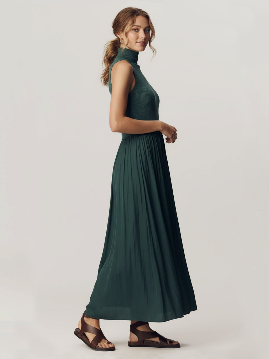 Sleeveless sweater patchwork long dress