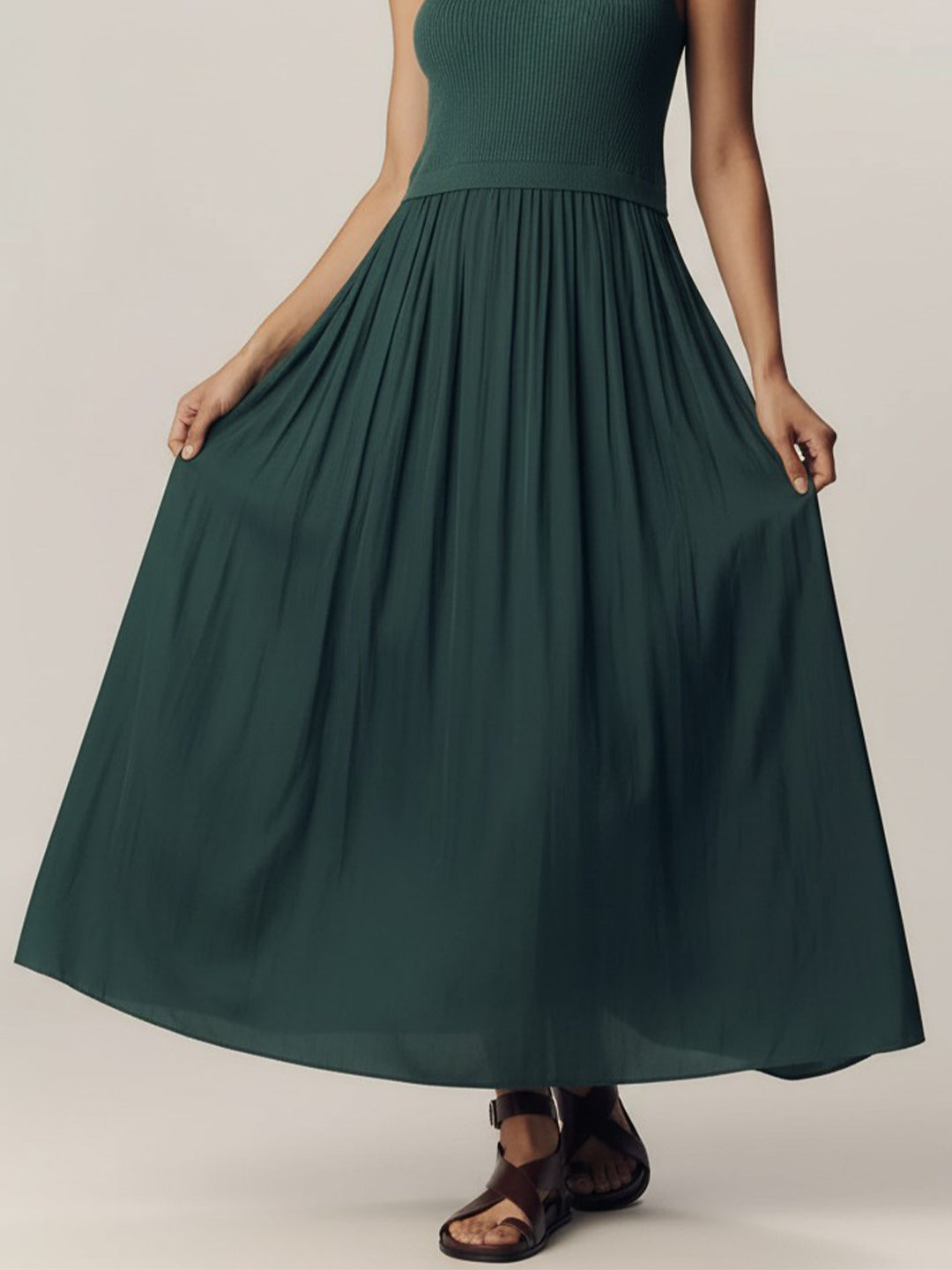 Sleeveless sweater patchwork long dress