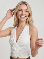 Slinky Plunging V-Neck Ruffle Crop Top with Racerback
