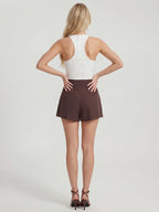 Slinky Plunging V-Neck Ruffle Crop Top with Racerback