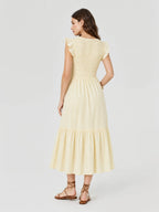 Smocked V-Neck Tiered Midi Dress