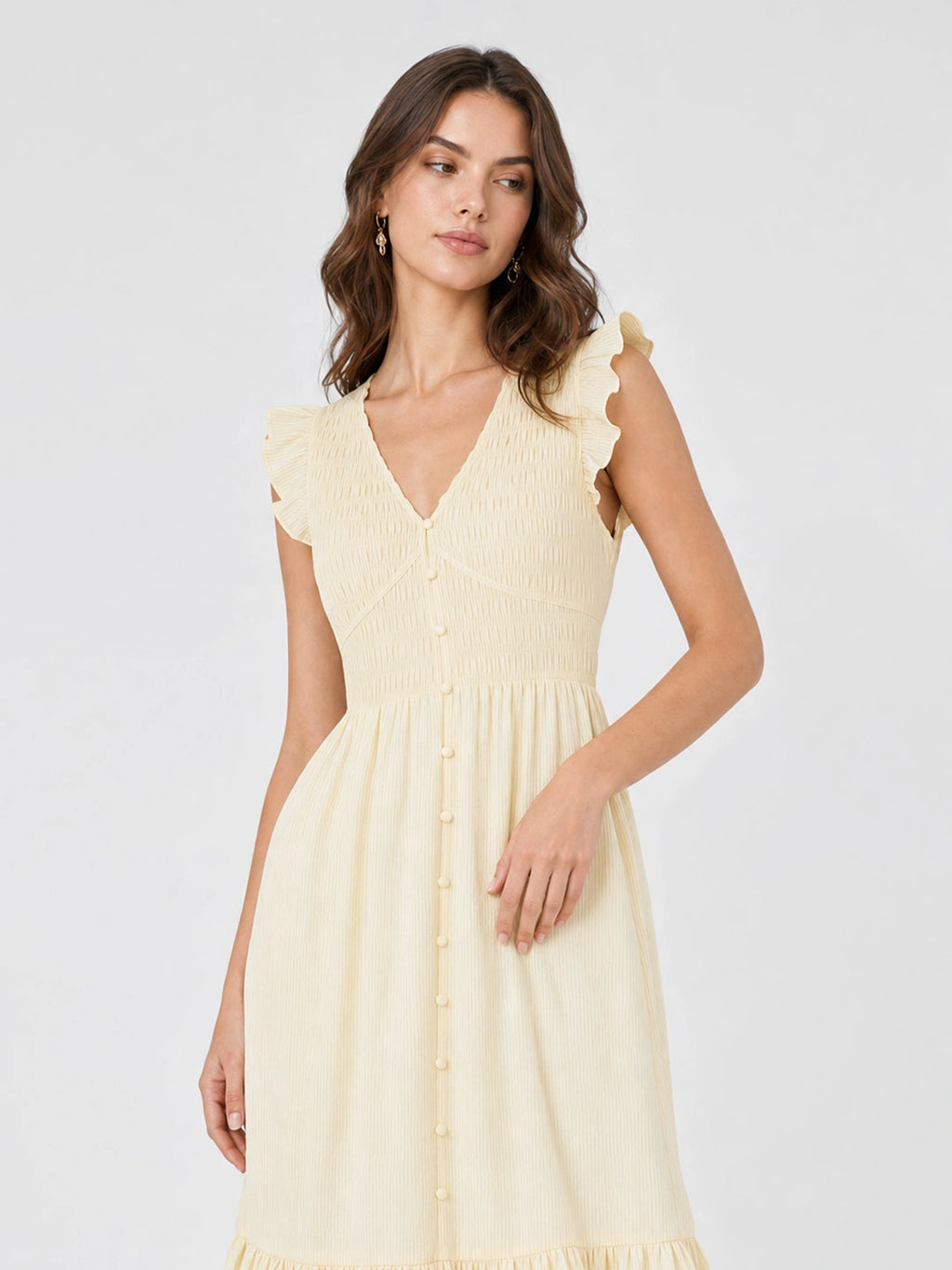 Smocked V-Neck Tiered Midi Dress