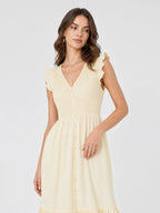 Smocked V-Neck Tiered Midi Dress