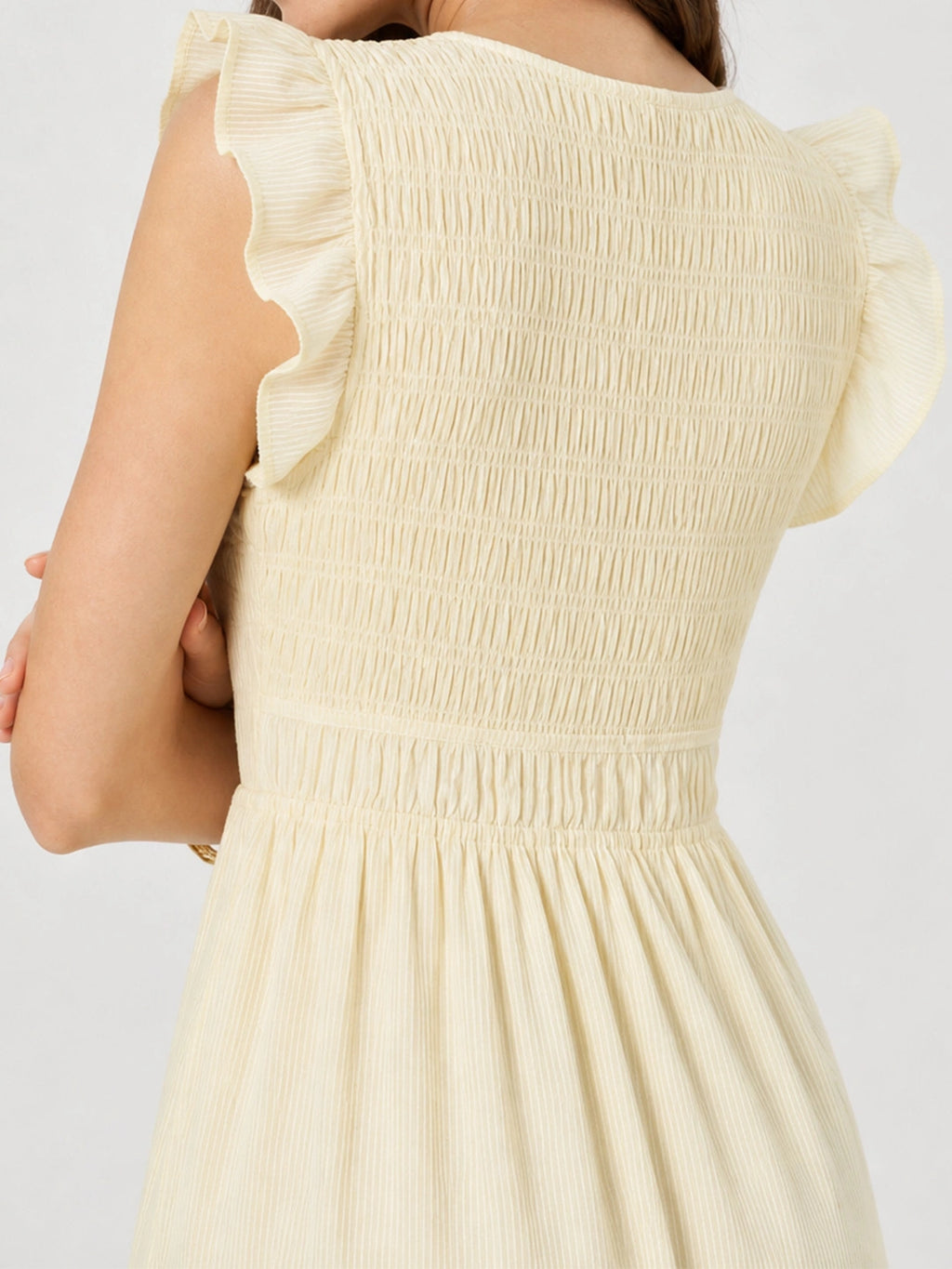 Smocked V-Neck Tiered Midi Dress