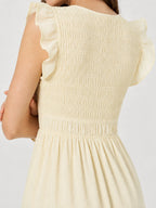Smocked V-Neck Tiered Midi Dress