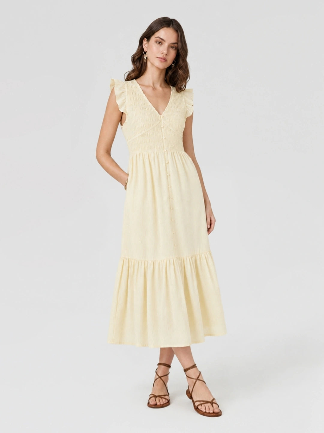 Smocked V-Neck Tiered Midi Dress Main image