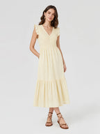Smocked V-Neck Tiered Midi Dress