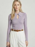 Solid Color Keyhole Collar Wool Sweater