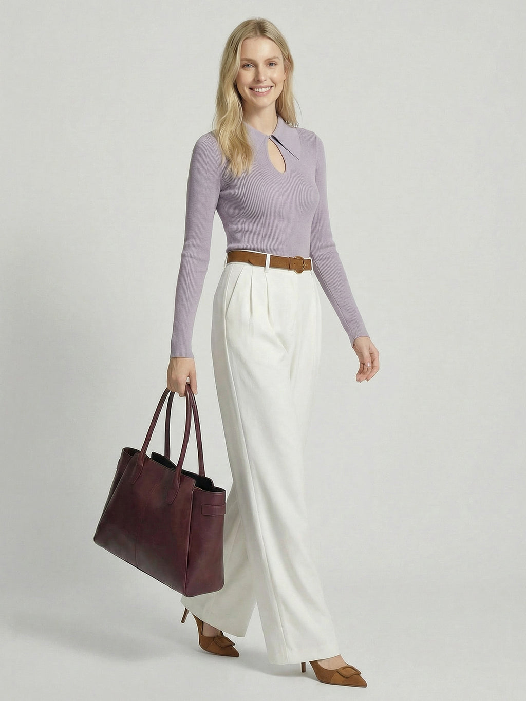 Solid Color Keyhole Collar Wool Sweater