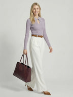 Solid Color Keyhole Collar Wool Sweater