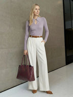 Solid Color Keyhole Collar Wool Sweater