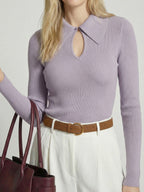 Solid Color Keyhole Collar Wool Sweater