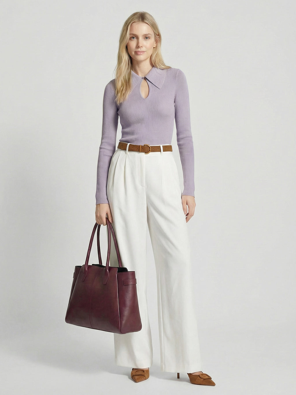 Solid Color Keyhole Collar Wool Sweater