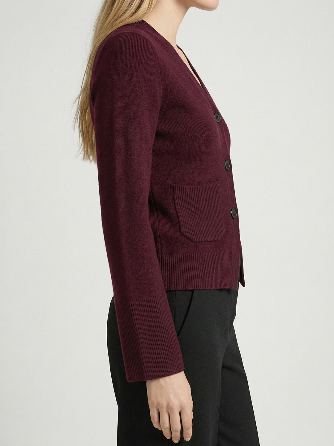 Solid color V-neck pocket cardigan