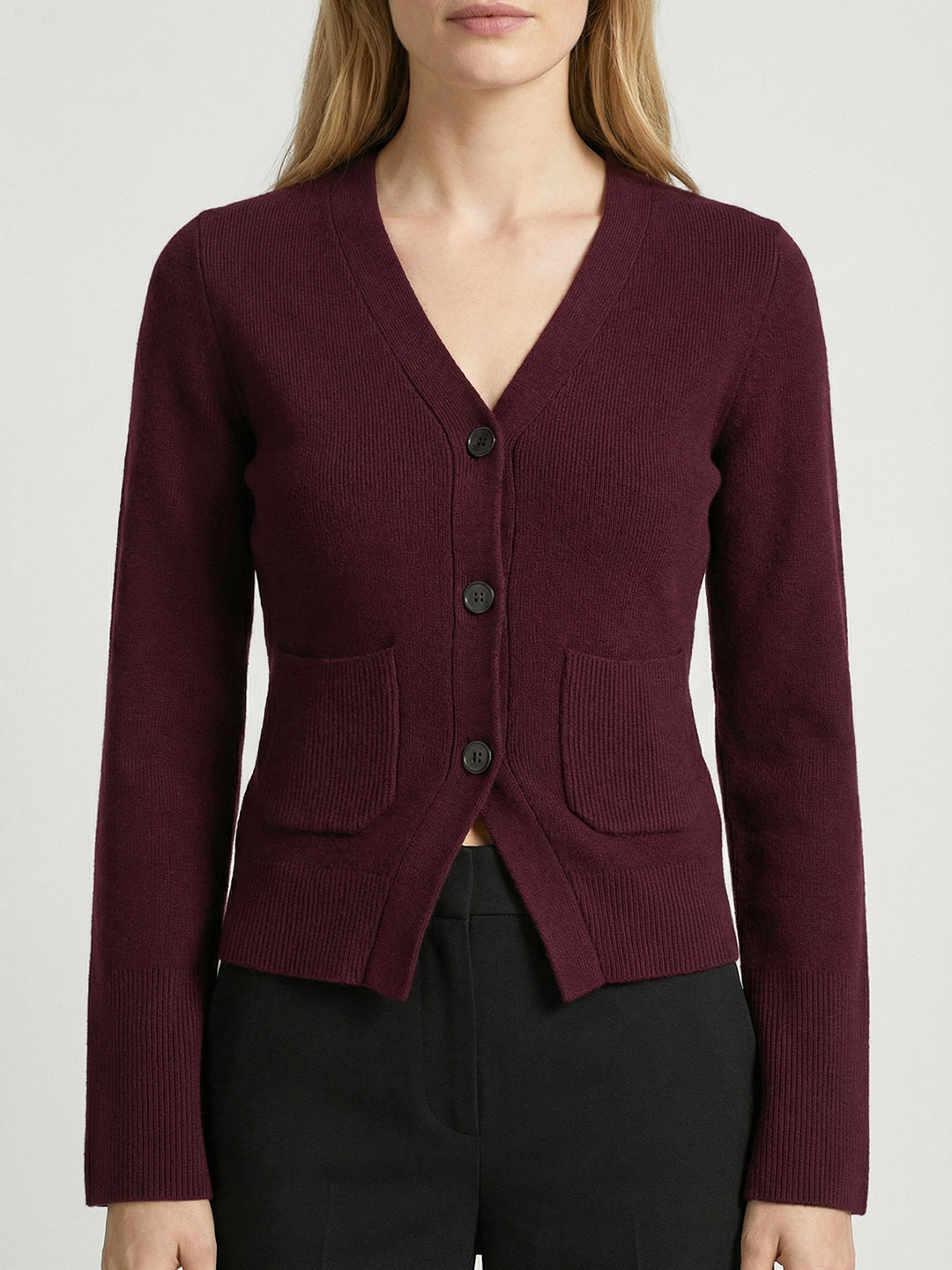 Solid color V-neck pocket cardigan