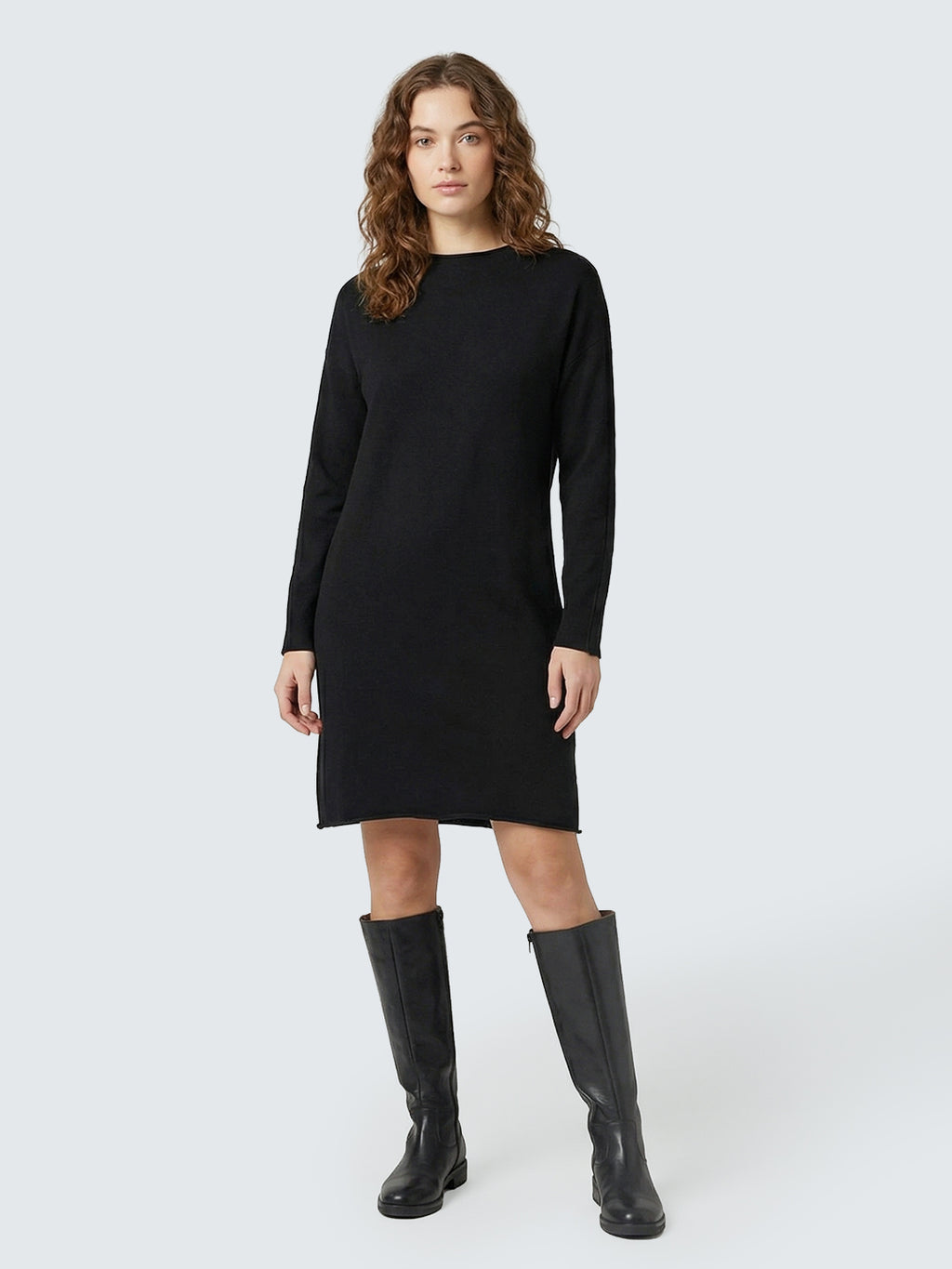 Solid color crew neck sweatshirt dress