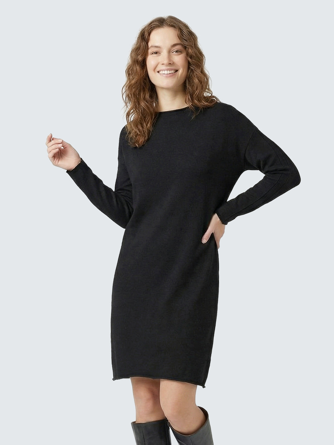 Solid color crew neck sweatshirt dress Secondary image