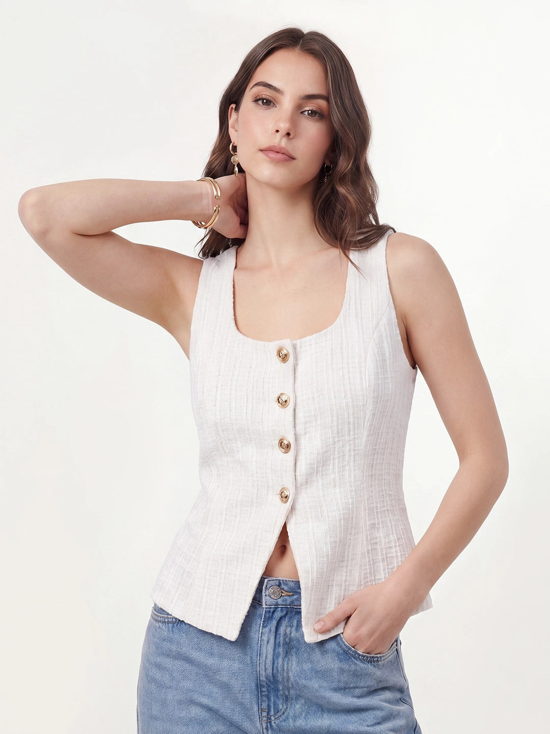 Square Neck Button Slim Vest Main image