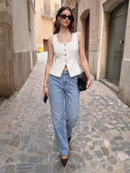 Square Neck Button Slim Vest