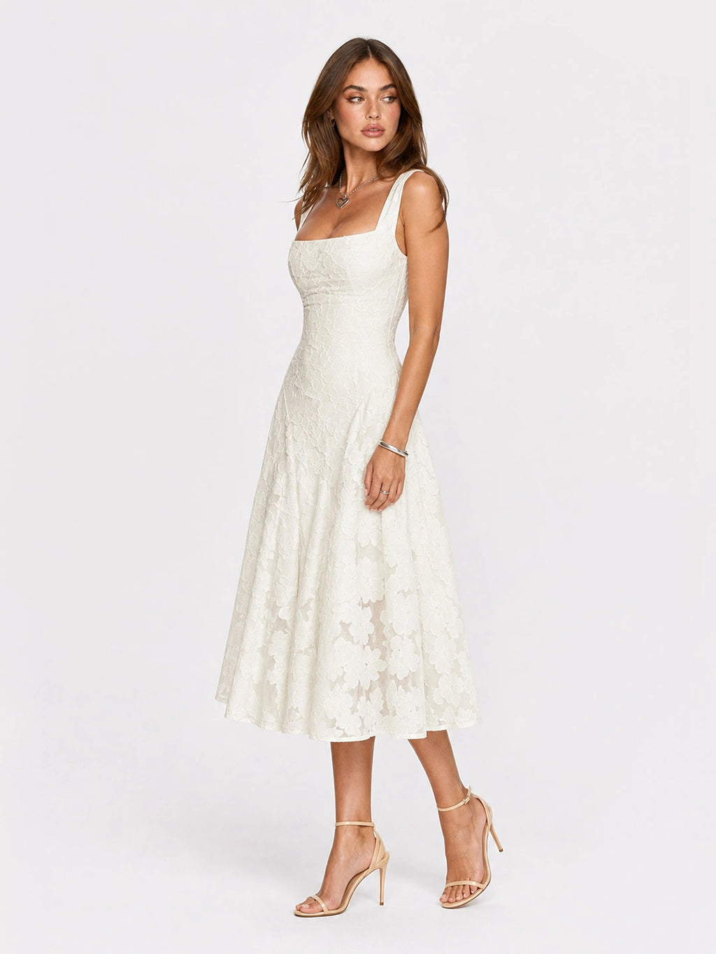 Square Neck Floral Lace Dress