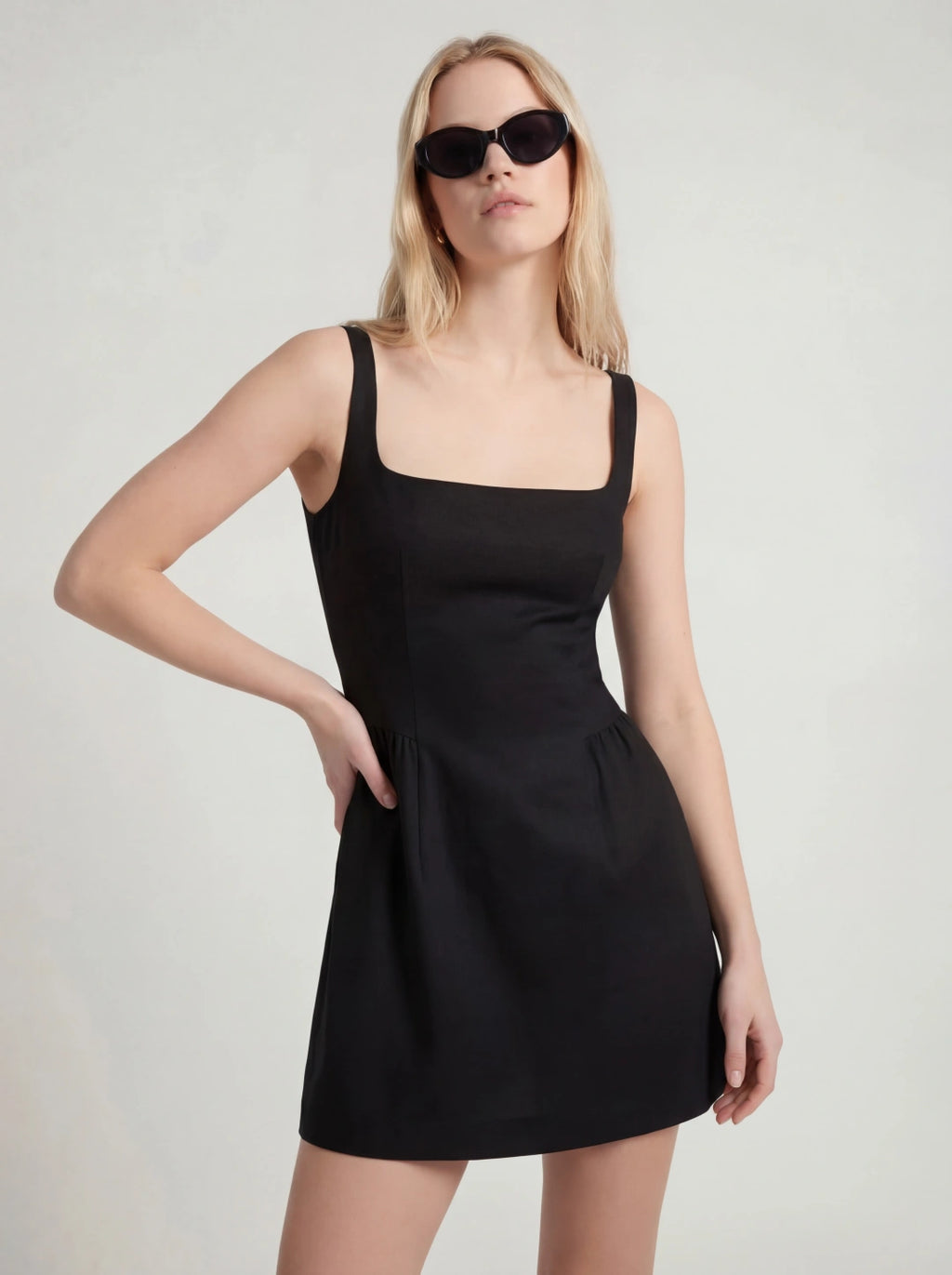 Square Neck Linen Fit and Flare Mini Dress