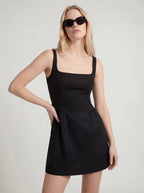 Square Neck Linen Fit and Flare Mini Dress