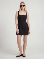 Square Neck Linen Fit and Flare Mini Dress