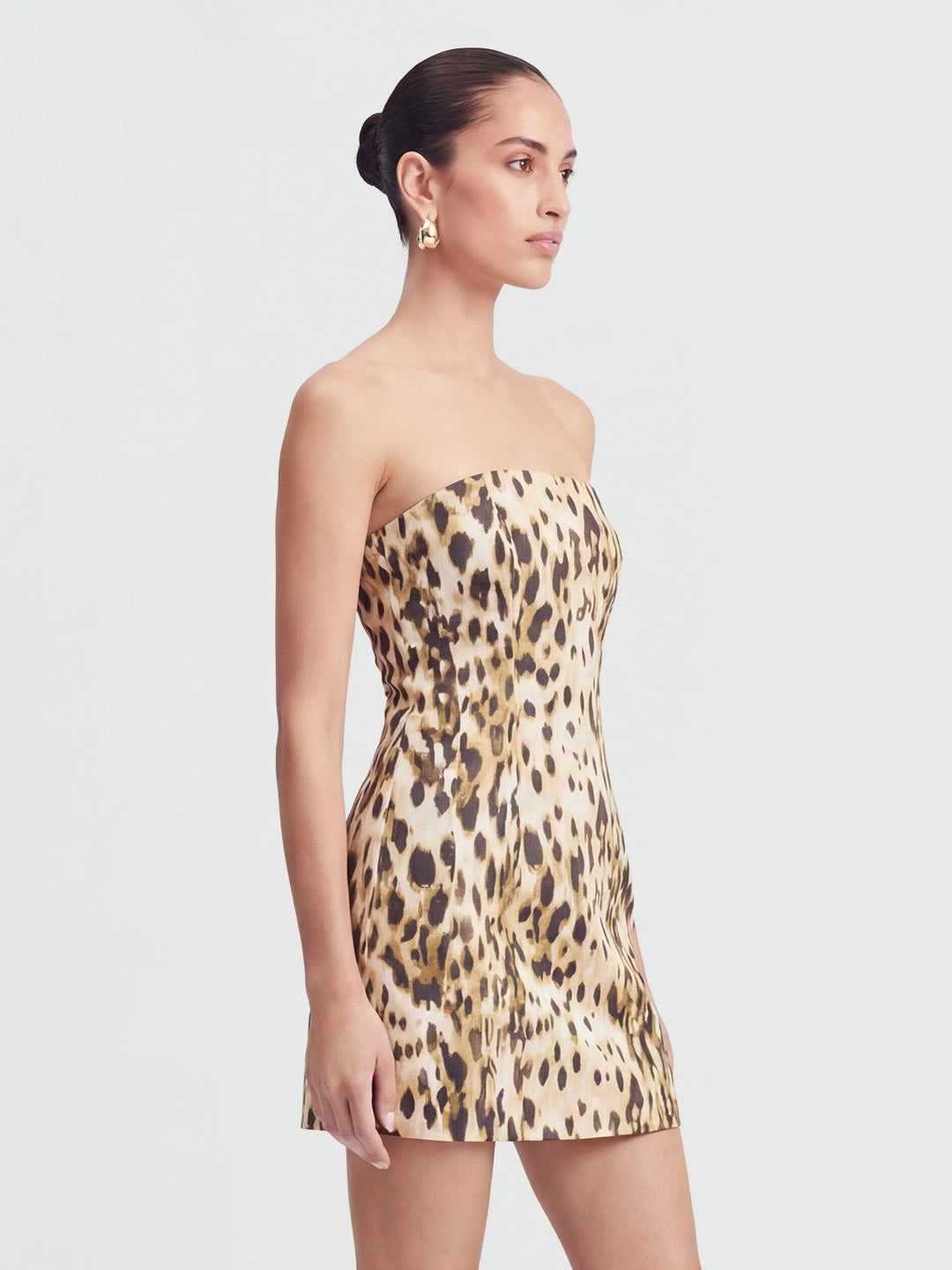 Strapless Leopard Print Hourglass Mini Dress