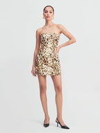 Strapless Leopard Print Hourglass Mini Dress