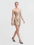 Strapless Leopard Print Hourglass Mini Dress