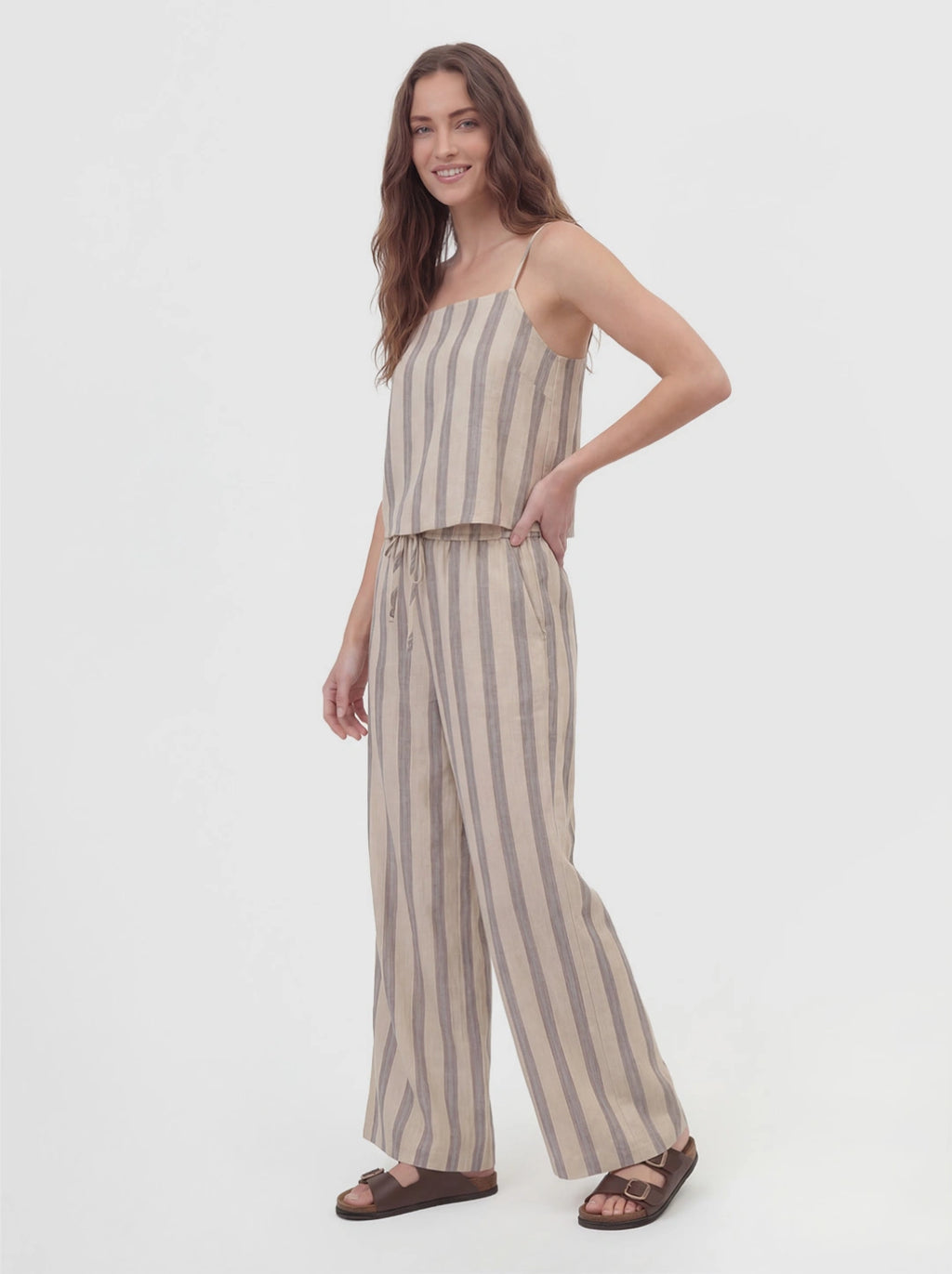 Stripe Linen Cami Wide Leg Set