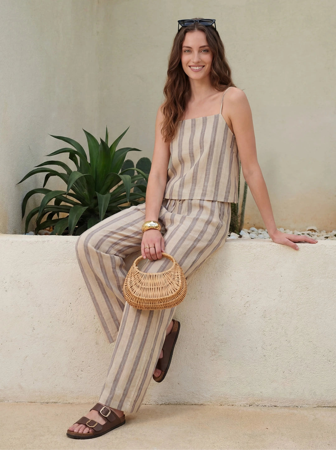 Stripe Linen Cami Wide Leg Set