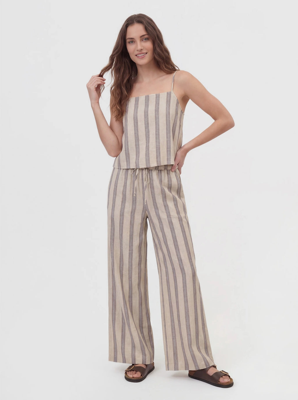 Stripe Linen Cami Wide Leg Set