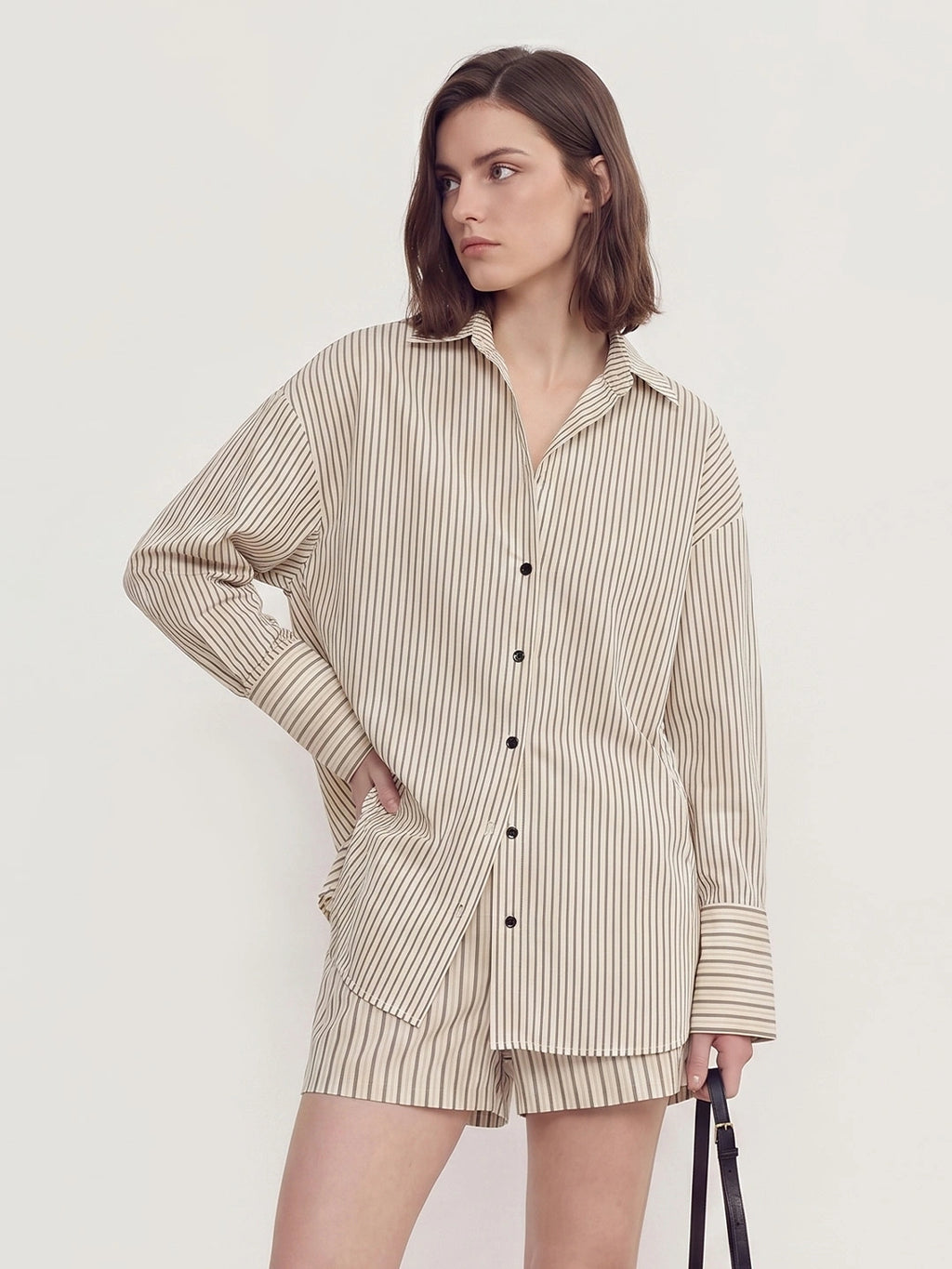 Stripe Shirt and Shorts Two-Piece Set